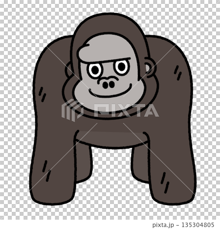 正面を向いて立つゴリラのシンプルなイラスト 135304805