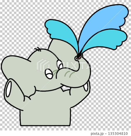 一幅可愛的插圖，描繪了一頭大像用鼻子噴水的場景。 135304810