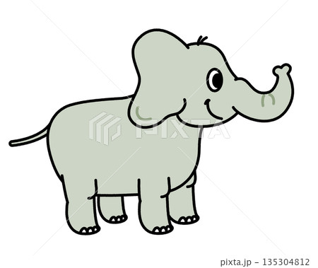 横向きに立つゾウのシンプルなイラスト 135304812