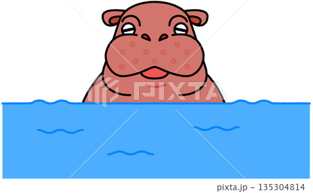 水の中に入っているカバのかわいいイラスト 水の中に入っているカバのかわいいイラスト 135304814