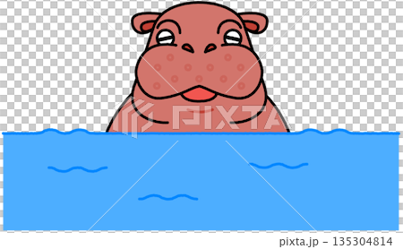水中河馬的可愛插圖 水中河馬的可愛插圖 135304814