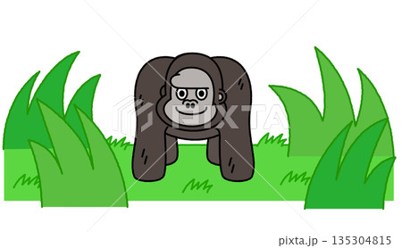 草むらに立つゴリラのかわいいイラスト 135304815