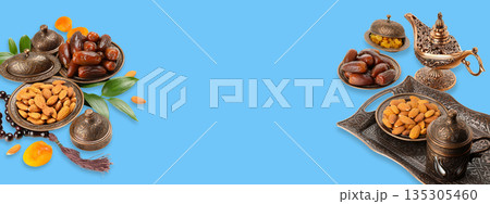 Festive dates and nuts artfully arranged for Ramadan 135305460