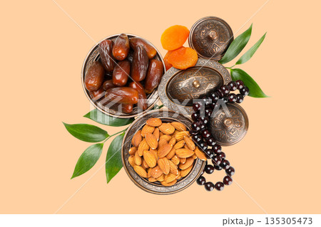 Traditional sweets and snacks arranged beautifully for Ramadan Traditional sweets and snacks arranged beautifully for Ramadan 135305473