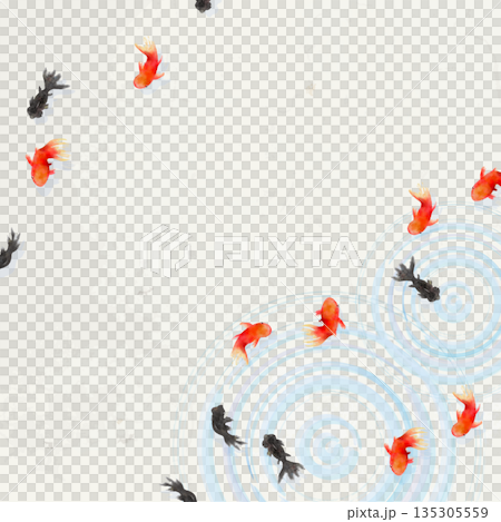 俯視圖:金魚、樹葉和水面漣漪-極簡日式插畫(和紙紋理) 俯視圖:金魚、樹葉和水面漣漪-極簡日式插畫(和紙紋理) 135305559