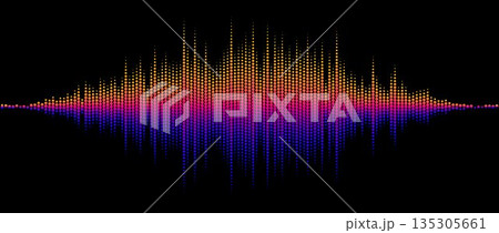 Bright neon abstract sound wave element. Dotted music equalizer shape design. Audio radio signal visualization concept. Shining digital voice assistant line pattern. Song track sample player. Vector Bright neon abstract sound wave element. Dotted music equalizer shape design. Audio radio signal visualization concept. Shining digital voice assistant line pattern. Song track sample player. Vector 135305661