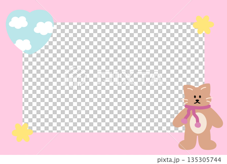 Rectangle pink frame with cat wearing winter scarf for polaroid photo, ad template, social media post, decoration, notepads, sticky note, memo, print, poster, kitten post card, animal, pet, vet Rectangle pink frame with cat wearing winter scarf for polaroid photo, ad template, social media post, decoration, notepads, sticky note, memo, print, poster, kitten post card, animal, pet, vet 135305744