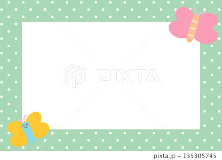 Rectangle green frame with butterfly and polka dot pattern for polaroid photo, ad template, social media post, decoration, notepad, sticky note, memo, print, poster, post card, nature, garden, blossom Rectangle green frame with butterfly and polka dot pattern for polaroid photo, ad template, social media post, decoration, notepad, sticky note, memo, print, poster, post card, nature, garden, blossom 135305745