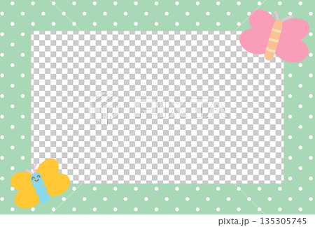 Rectangle green frame with butterfly and polka dot pattern for polaroid photo, ad template, social media post, decoration, notepad, sticky note, memo, print, poster, post card, nature, garden, blossom Rectangle green frame with butterfly and polka dot pattern for polaroid photo, ad template, social media post, decoration, notepad, sticky note, memo, print, poster, post card, nature, garden, blossom 135305745