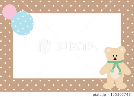 Rectangle brown frame with teddy bear and polka dot pattern for polaroid photo, ad template, social media post, decoration, notepads, sticky note, memo, print, poster, post card, Chocolate's Day, zoo 135305748