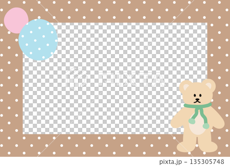 Rectangle brown frame with teddy bear and polka dot pattern for polaroid photo, ad template, social media post, decoration, notepads, sticky note, memo, print, poster, post card, Chocolate's Day, zoo 135305748