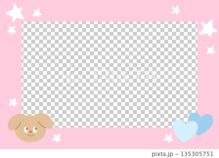 Rectangle pink frame with puppy, heart, star pattern for polaroid photo, ad template, social media post, decoration, notepads, sticky note, memo, print, poster, dog post card, animal, pet, vet Rectangle pink frame with puppy, heart, star pattern for polaroid photo, ad template, social media post, decoration, notepads, sticky note, memo, print, poster, dog post card, animal, pet, vet 135305751