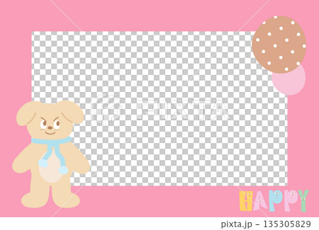 Rectangle pink frame with puppy wearing winter scarf for polaroid photo, ad template, social media post, decoration, notepads, sticky note, memo, print, poster, dog post card, animal, pet, vet 135305829