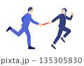 事業承継や業務の引き継ぎ。バトンを渡す男女のビジネスイラスト。 135305830