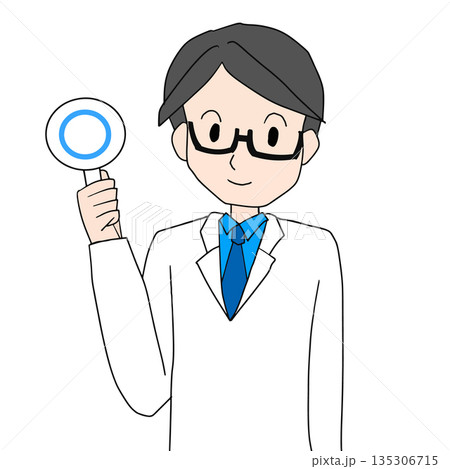 丸マークを掲げる男性医師のイラスト 135306715