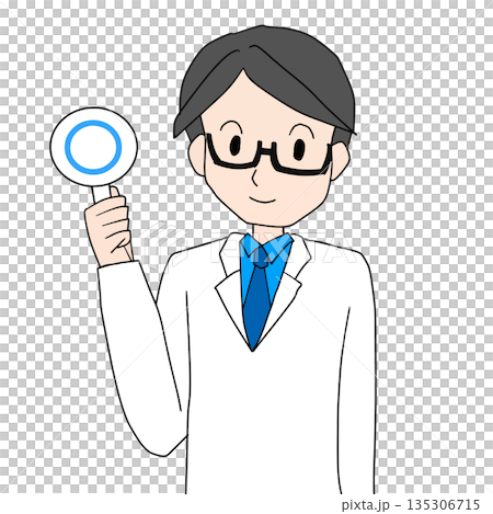 丸マークを掲げる男性医師のイラスト 135306715