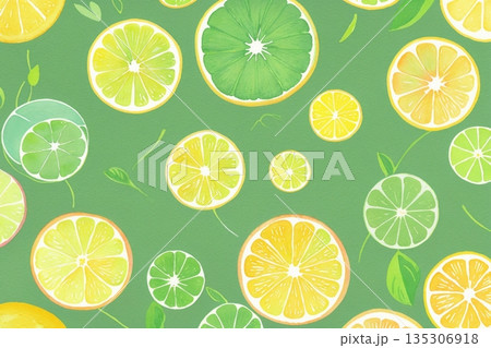 明るいグリーン背景のレモンイラスト 135306918