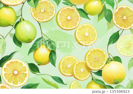 明るく元気なレモンの背景イラスト 135306923