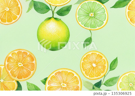 レモンと葉の爽快イラストデザイン レモンと葉の爽快イラストデザイン 135306925