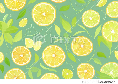 爽やかなレモンの水彩パターン背景 爽やかなレモンの水彩パターン背景 135306927