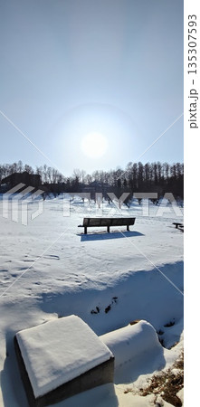 winter landscape with park in the snow 135307593