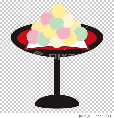 ひな祭り 雛飾りのひなあられと高杯のイラスト 135307614