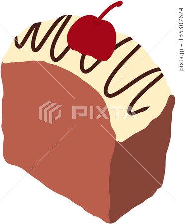Illustration of chocolate butter bread with cherry for sweet dessert, snack, cafe, restaurant, menu, recipe, baking, cook book, bakery, pastry, department store, supermarket, mart, kids favourite 135307624