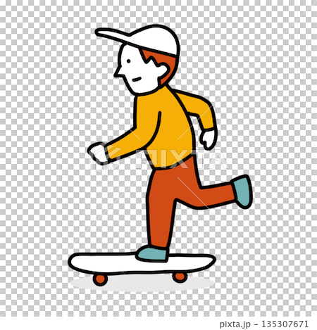 スケボーに乗る若者　背景透過イラスト 135307671