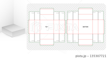 Packaging Box Die Cut Template with 3D Mockup a box with a square shape and a rectangle shape template design top and bottom no gluing concept isolated white backgrounds applicable for your products Packaging Box Die Cut Template with 3D Mockup a box with a square shape and a rectangle shape template design top and bottom no gluing concept isolated white backgrounds applicable for your products 135307721