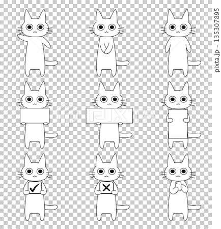 貓咪插畫姿勢組標誌智慧型手機指南符號手繪風格 貓咪插畫姿勢組標誌智慧型手機指南符號手繪風格 135307895