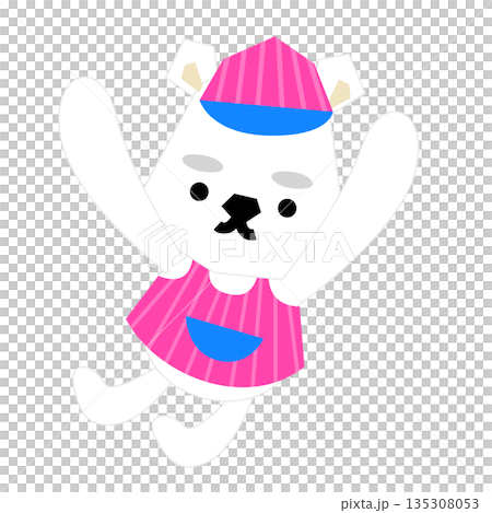 A cute illustration of a polar bear wearing an ice cream shop hat A cute illustration of a polar bear wearing an ice cream shop hat 135308053