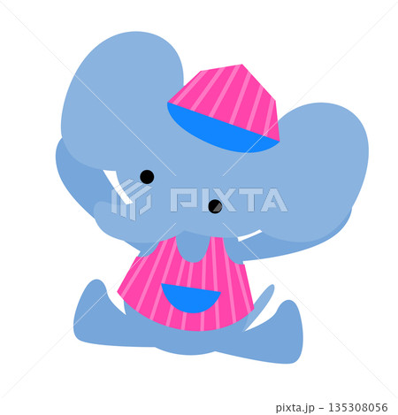 アイス屋さんの帽子をかぶったぞうのかわいいイラスト 135308056