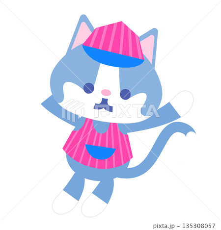 アイス屋さんの帽子をかぶったねこのかわいいイラスト 135308057