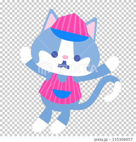 アイス屋さんの帽子をかぶったねこのかわいいイラスト 135308057