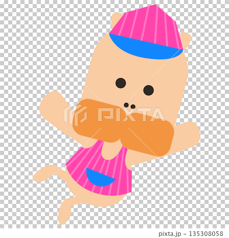 アイス屋さんの帽子をかぶったかばのかわいいイラスト 135308058