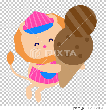 大きなアイスクリームを持ったアイス屋さんのかわいいキャラクターイラスト 135308064