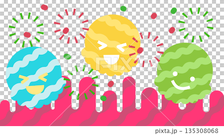花火とアイスクリームの夏らしいポップなイラスト 135308068