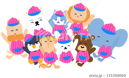 アイス屋さんになった動物たちのかわいいイラスト 135308069