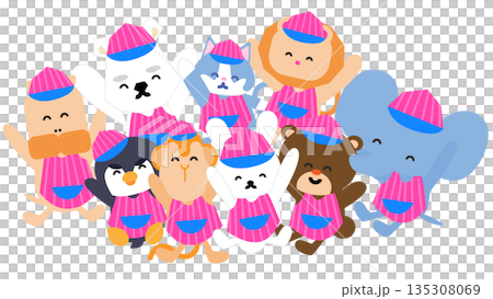 アイス屋さんになった動物たちのかわいいイラスト 135308069