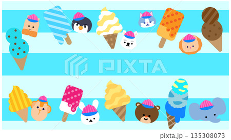 アイス屋さんのいろいろなアイスと動物キャラクターのイラスト 135308073