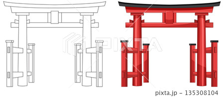 Traditional Japanese Torii Gate Vector Illustration Front View Traditional Japanese Torii Gate Vector Illustration Front View 135308104