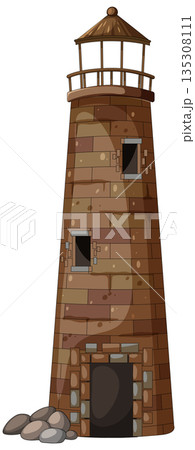 Old Brick Lighthouse Tower with Weathered Stone Entrance Old Brick Lighthouse Tower with Weathered Stone Entrance 135308111