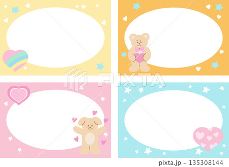 Pastel cute frame set with teddy bear, puppy, hearts and stars pattern for polaroid photo, rectangle ad template, social media post, decoration, notepads, sticky note, memo, animal print Pastel cute frame set with teddy bear, puppy, hearts and stars pattern for polaroid photo, rectangle ad template, social media post, decoration, notepads, sticky note, memo, animal print 135308144