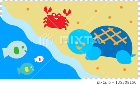 Cute illustration of turtles and crabs gathering at the beach Cute illustration of turtles and crabs gathering at the beach 135308150