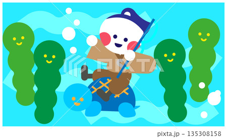 海の中を泳ぐうらしまたろうのかわいいイラスト 海の中を泳ぐうらしまたろうのかわいいイラスト 135308158