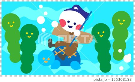 海の中を泳ぐうらしまたろうのかわいいイラスト 海の中を泳ぐうらしまたろうのかわいいイラスト 135308158