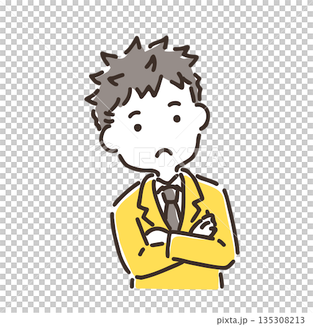 A male student tilting his head in thought / Simple color / Single item 135308213