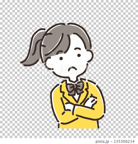 Female student tilting her head in thought / Simple color / Single item 135308214
