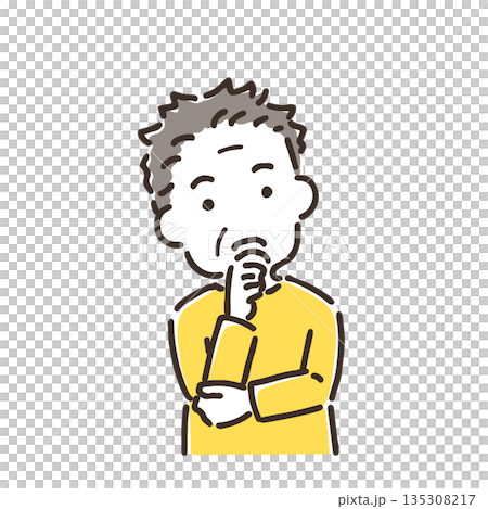 A middle-aged man tilting his head in thought / Simple color / Single item A middle-aged man tilting his head in thought / Simple color / Single item 135308217