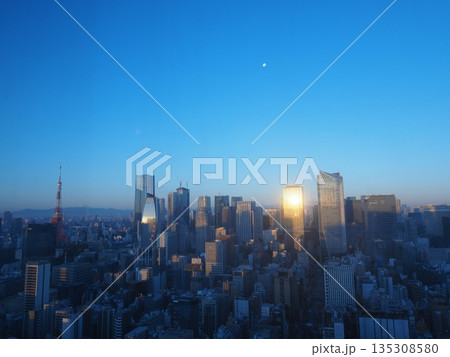 パークホテル東京から見る東京タワーと富士山② 135308580